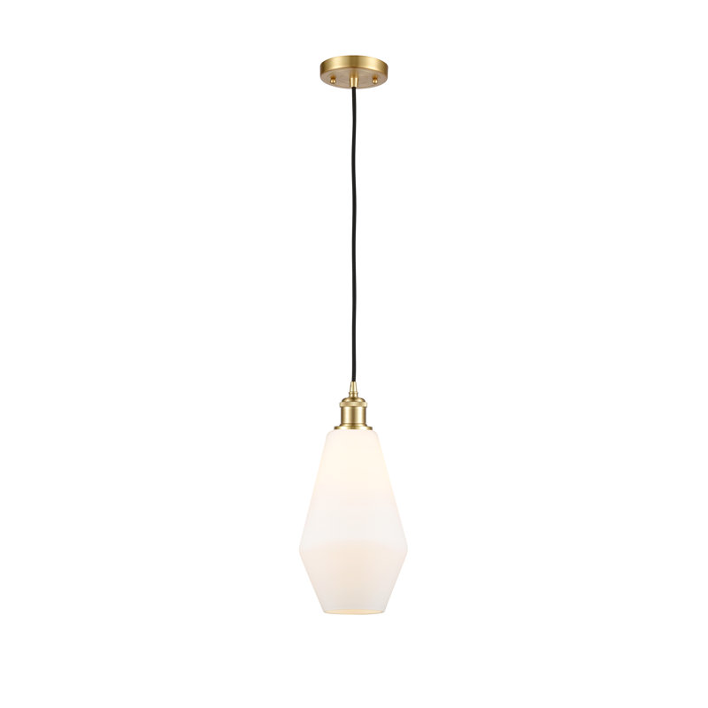 Luminaire suspendu géométrique unique à 1 lumière Gabbie, Blanc mat, Or satiné