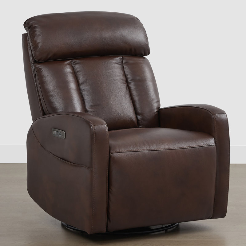 Genuine Leather Triple Motor Glider Swivel Rocker Power Recliner With Power Headrest And Power Lumbar Support, Cognac