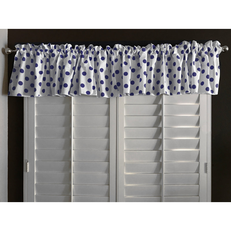 Chrisman Cotton Blend Polka Dots Tailored Window Valance, 58" W x 24" L, White/Navy