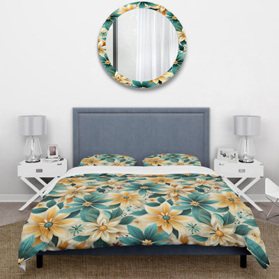 Turquoise Timeless Garden Flowers Duvet Cover