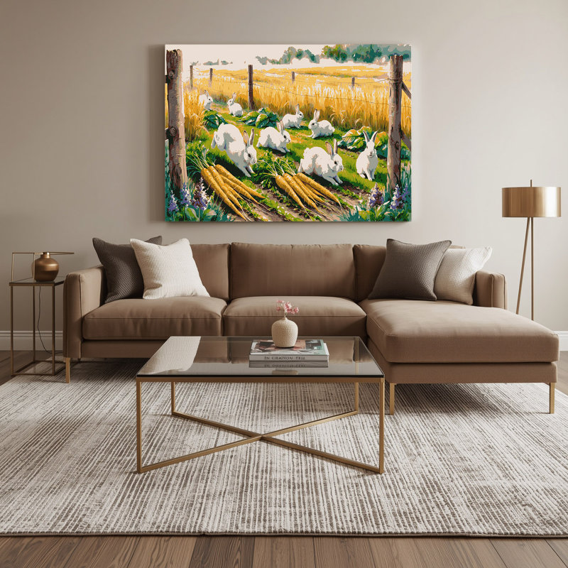 «Farm Rabbits», art mural sur toile brune, H 20 po x l 30 po