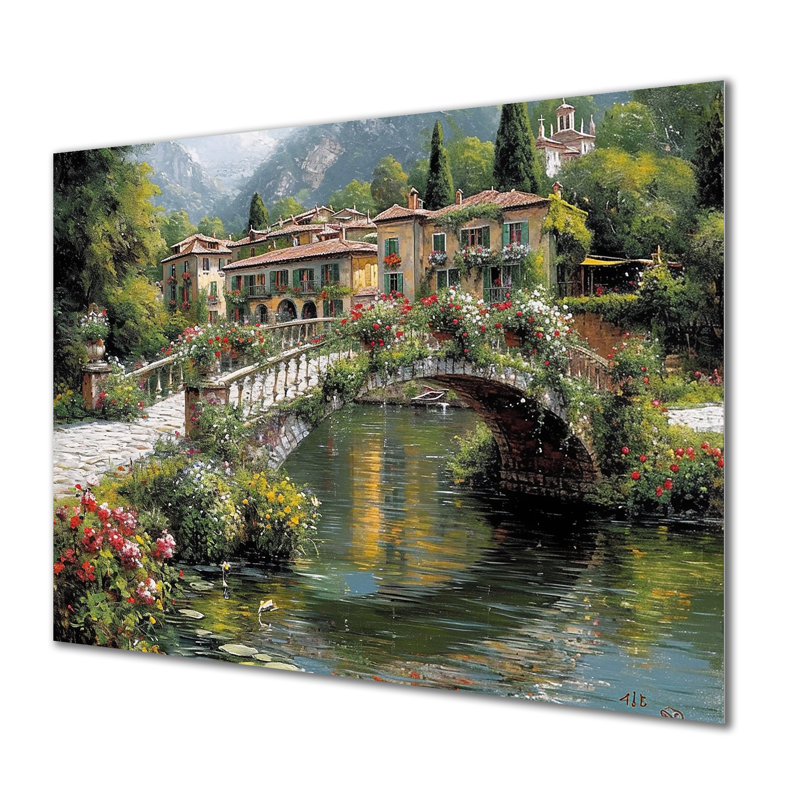 Poétique fleur pont sur Calm Town River, Métal métal, H 34 po x l 44 po x P 1,5 po