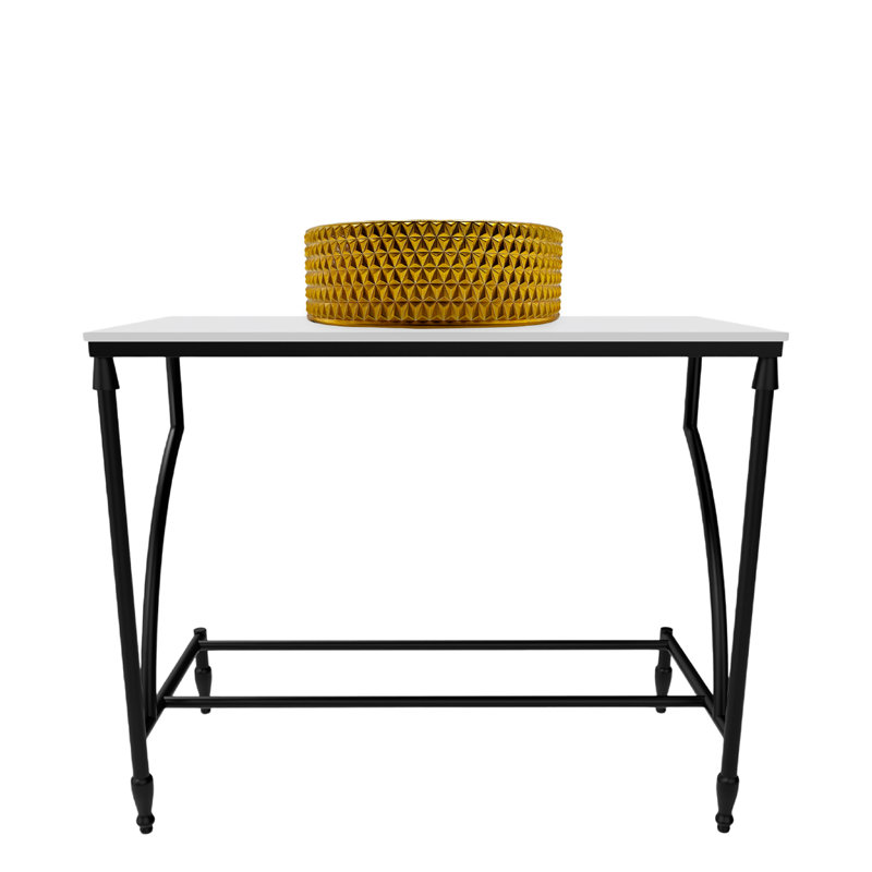 Luminous 36" Minimalist Metal Console Sink with Glass Vessel Basin and Solid Surface Top, White/Black, Gold