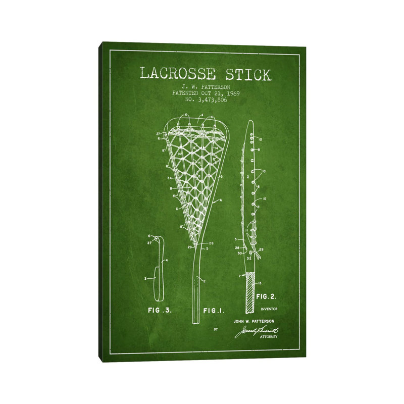 Lacrosse Stick Green Patent Blueprint by Aged Pixel - Wrapped Canvas Gallery-Wrapped Canvas Giclée, 101.6 cm H x 66.04 cm W