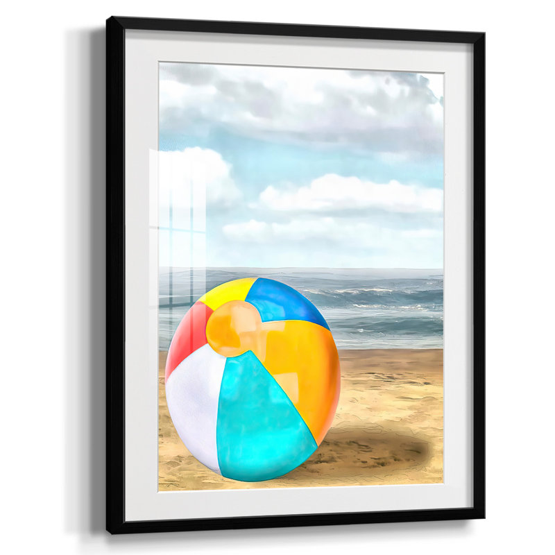 Beach Ball I, Blanc, Papier avec cadre noir