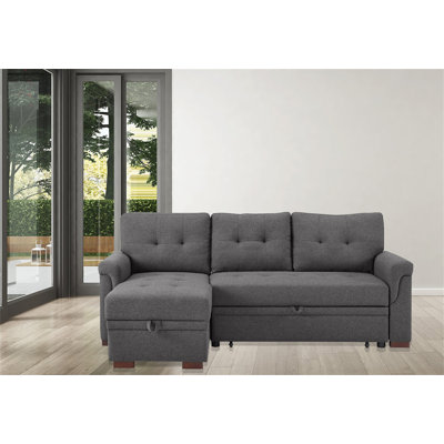 84" Linen Reversible Sleeper Sectional Sofa With Storage Chaise