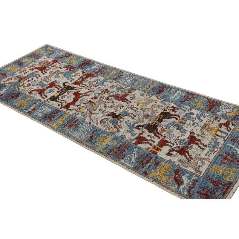 Rug & Kilim’S Caucasian Style Runner Rug With Colorful Horse Rider Pictorials