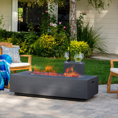 Belle Rectangle Concrete Propane Smokeless Fire Pit Table with Hidden Fuel Tank