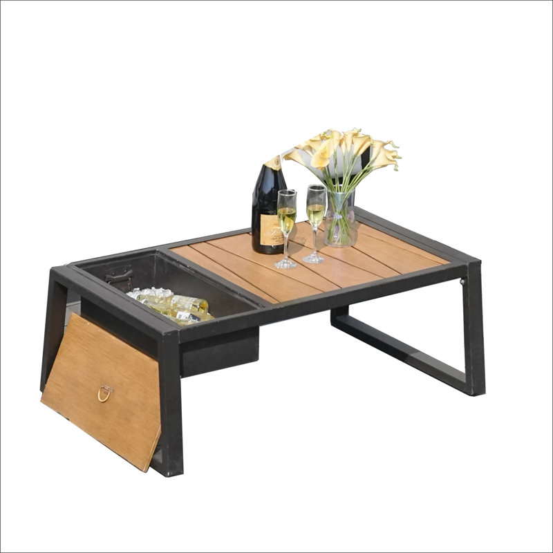 Metal Outdoor Coffee Table – Rectangular Patio Table, L110×W60×H41cm – Detachable Design, Natural