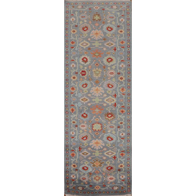 All-Over Floral Oushak Indian Runner Rug 3x10