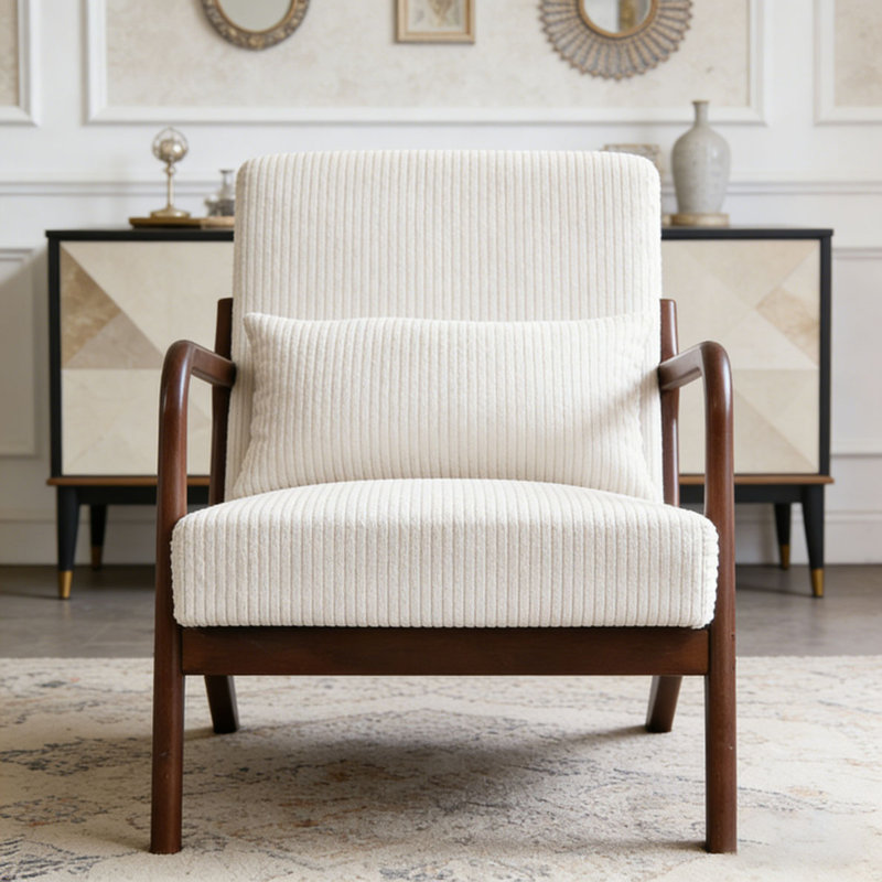 Modern Accent Chair&Coffee Table Set, Brown-Beige