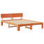 Bed Frame With Headboard Wax Brown Solid Pine Wood-1938907495