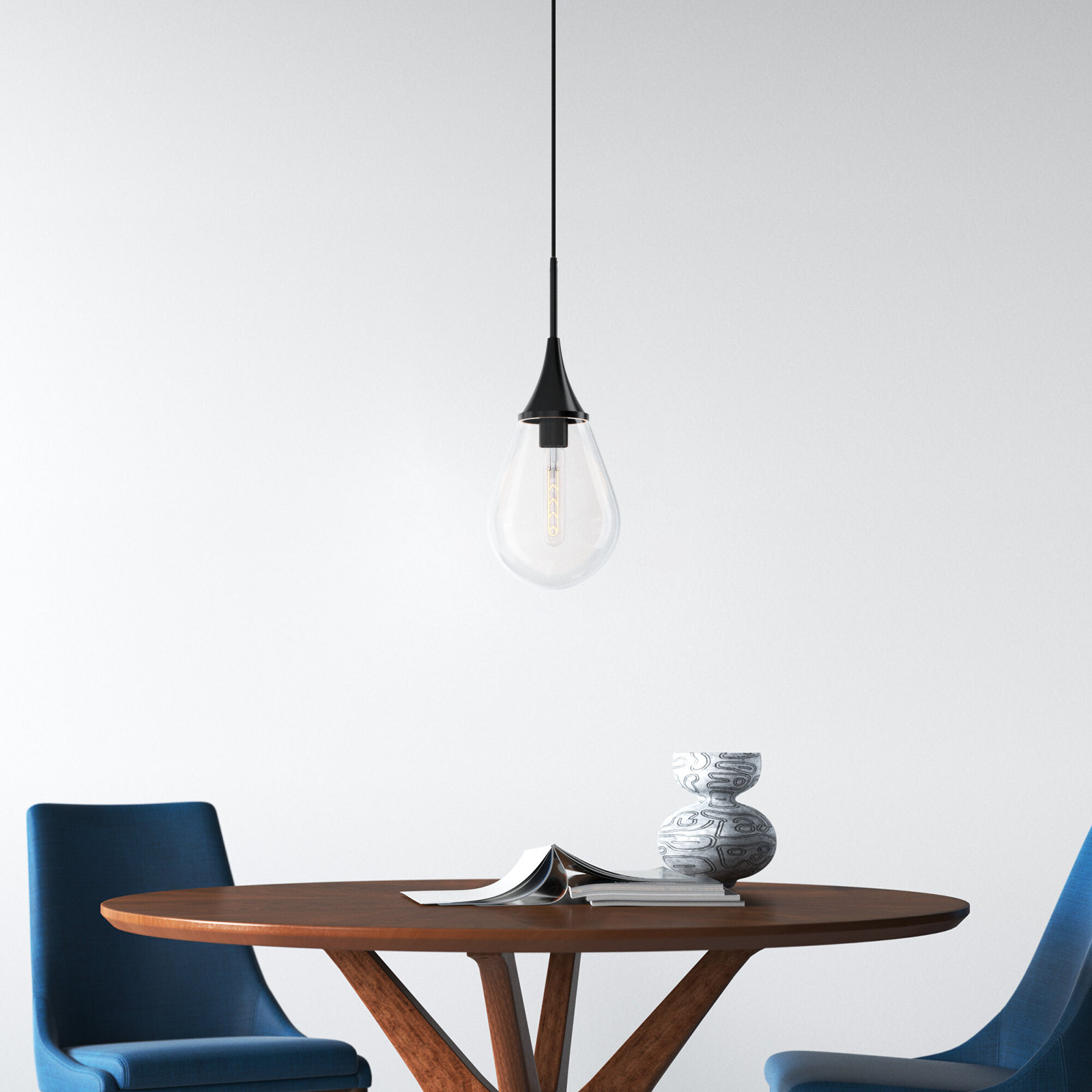 Hoye Single Light Glass Dimmable Pendant, Blackened Bronze, Clear, 19.12"H x 7.63"W x 7.63"D