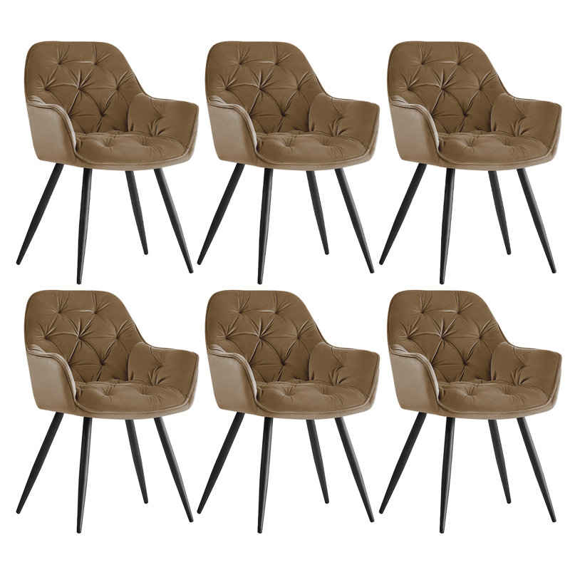 Nolen Upholstered Velvet Dining Chair with Arm, Brown