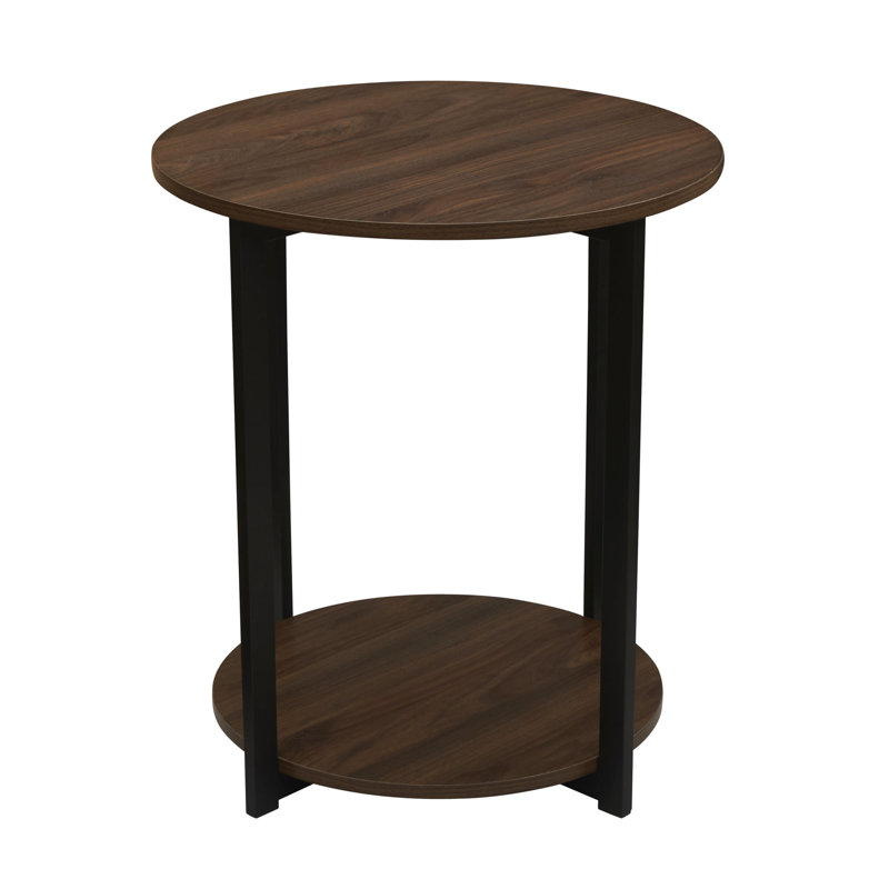 2 Tier Round End Table , Walnut