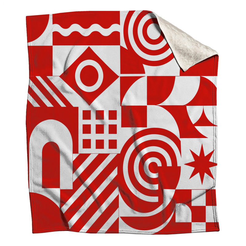 Couvertures de formes géométriques rouges et blanches, 60in W x 80in H