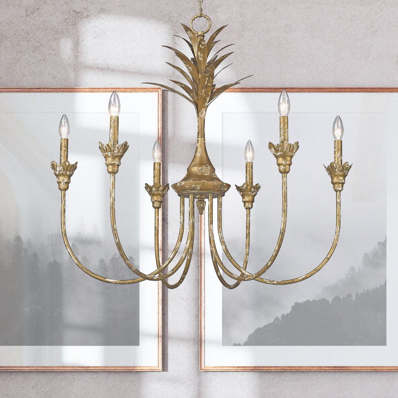 Schiff 6 - Light Steel Dimmable Empire Chandelier, Heirloom Gold