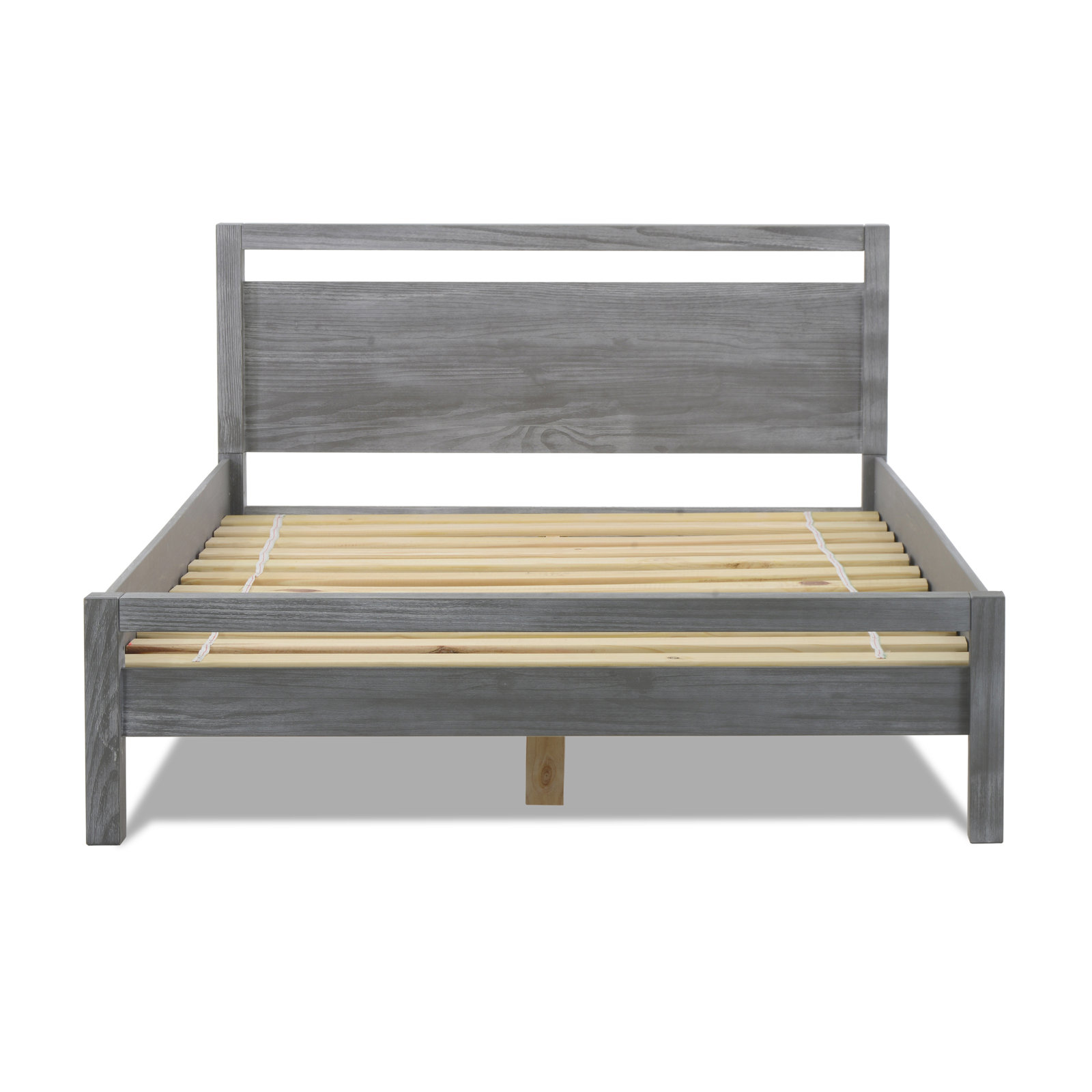 Loft Solid Wood Panel Bed, Brushed Gray, Queen