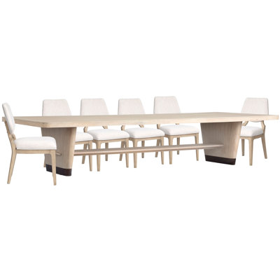 Trestle Dining Table With 6 Upholstered Side Chairs