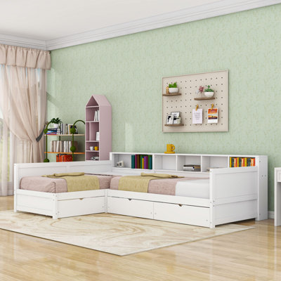 Three Drawers Twin Wooden Daybed with Shelves and Slats
