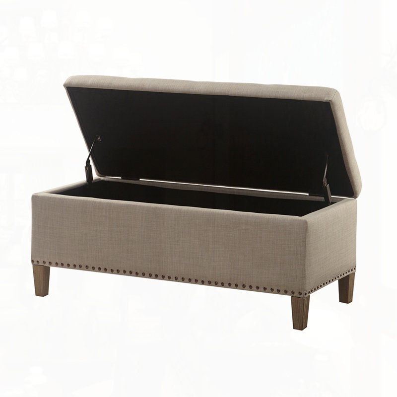 Banc de rangement capitonné à fermeture douce, Gris clair