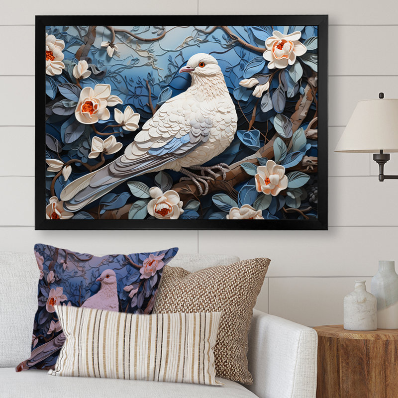 Colombe bleue et blanche I - art Dovewall, Cadre flottant noir, H 24 po x l 32 po x P 1 po