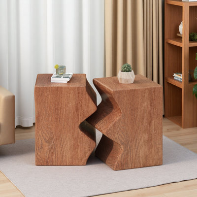 Set Of 2 Rectangular Outdoor Side Tables, Decorative Garden Stools For Indoor Outdoor, Accent Table,Patio Side Table,Nesting End Table