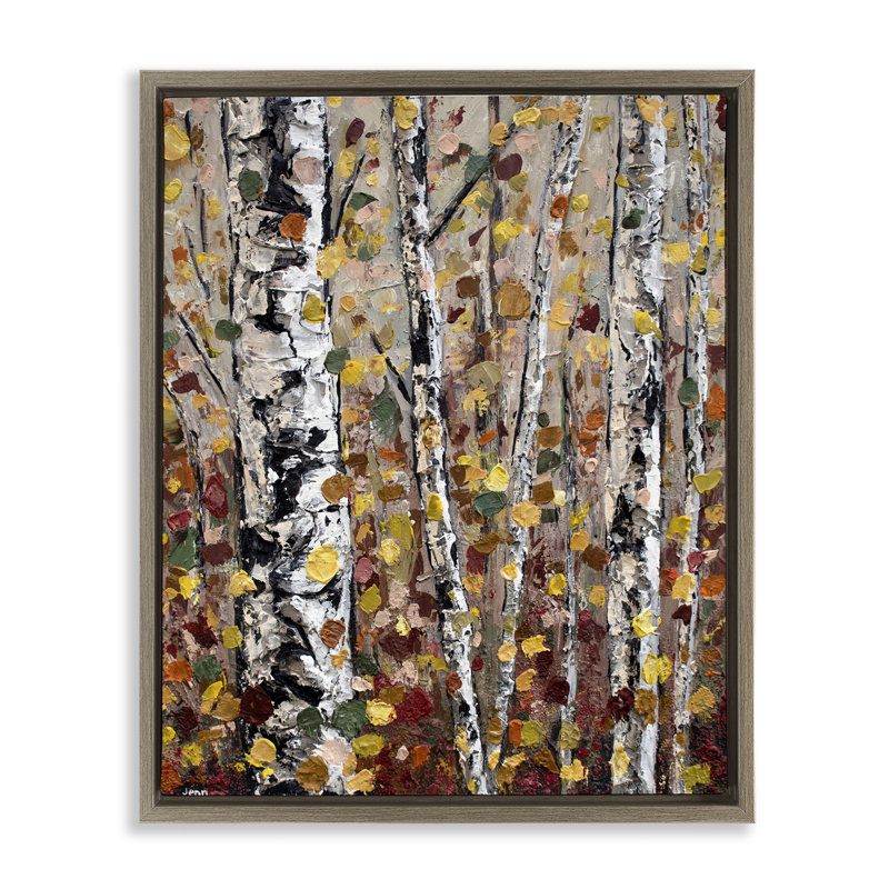 «Red Barrel Studio® Autumn Birch Trees Abstract Leaves», art mural encadré sur toile flottante par Jen Seeley