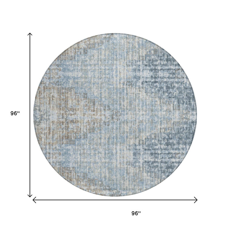 Tapis intérieur lavable rond 8 pi bleu et beige