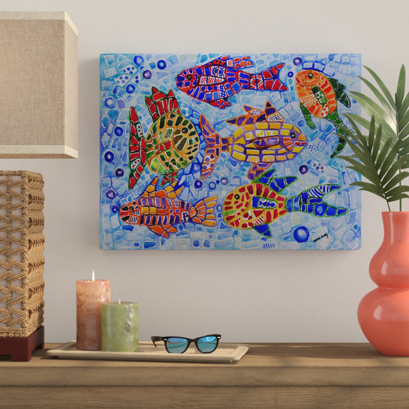 « tropical fish pattern », reproduction de peinture à l’acrylique sur toile tendue, H 35 po x l 47 po x P 2 po