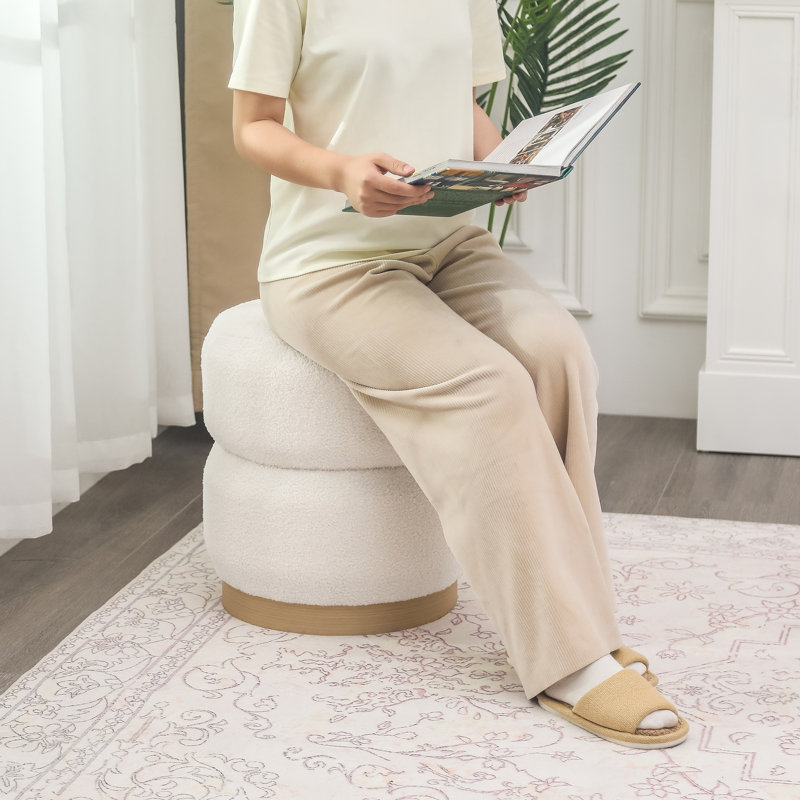 Tabouret rond rembourré, Ourson blanc