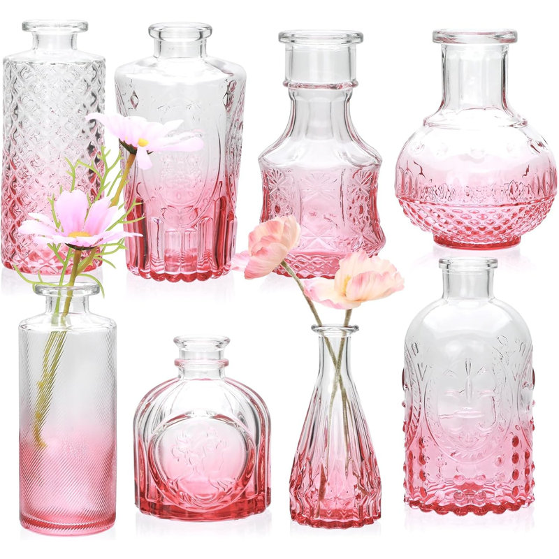 Glass Bud Vase in Bulk Set of 8, Pink