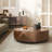 Walnut Round Coffee Table with Hidden Storage Drawers,No Assembly Required-1931234603
