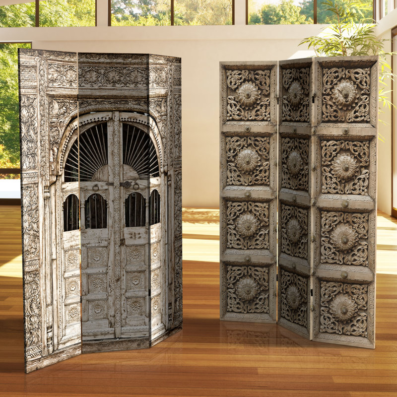 6 Ft. Tall Double Sided Stone Doorway Canvas Room Divider - Thumbnail 3