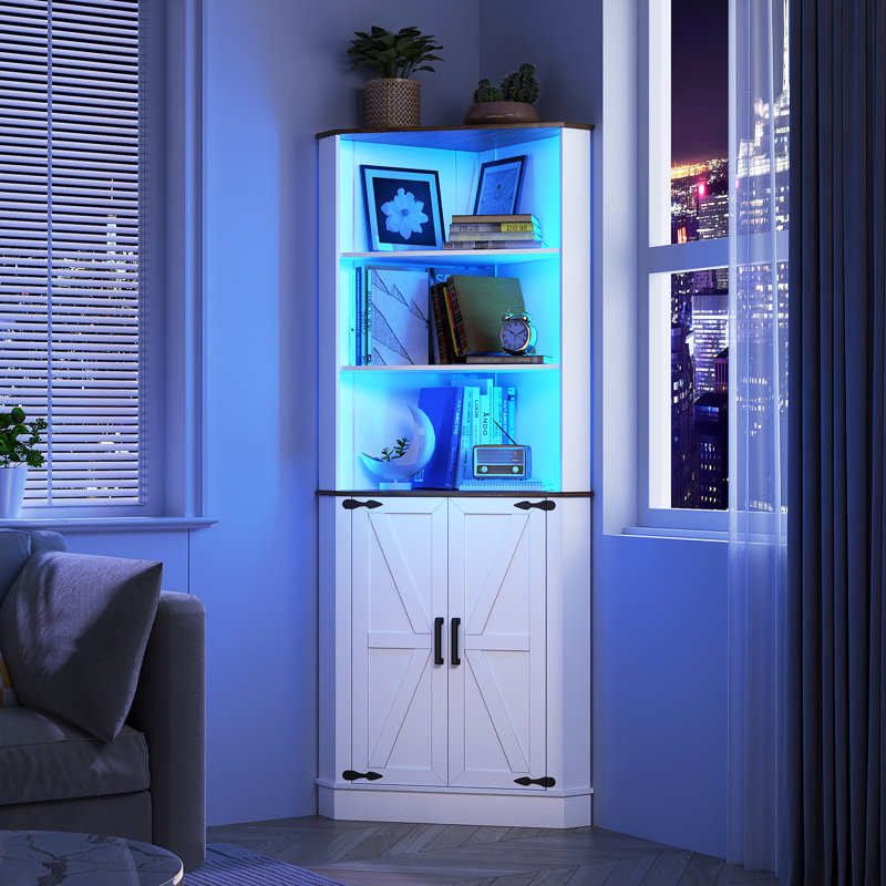 Caleal Lighted Curio Bookcases, Whie/Brown