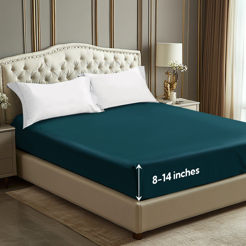 Solayne Deep Pocket Fitted Sheet Only 100% Long Staple Cotton Breathable Bottom Sheet Fits Up To 14" Deep Mattress, Dark Teal