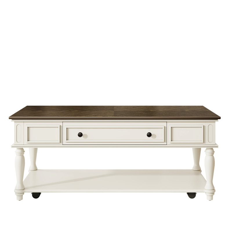 Table de style rétro, rangement de tiroir, quatre roues, pieds en bois massif, surface grise, café blanc et couleur pour sous-verres, assemblage rapide, mobile sur gris + blanc, roues verrouillables