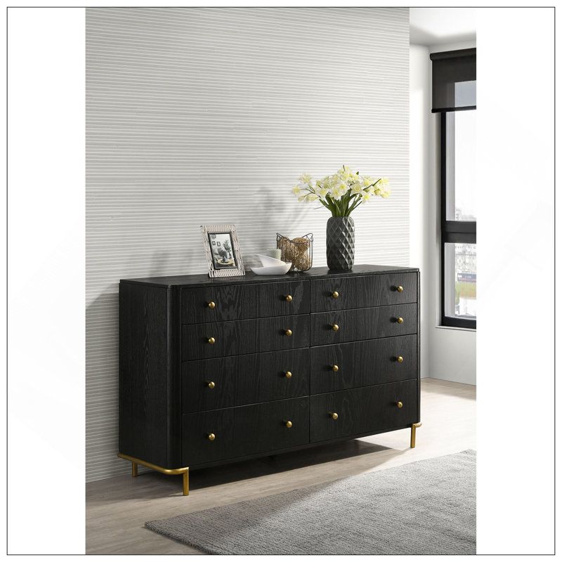 Commode rectangulaire à 8 tiroirs Stevie, Noir