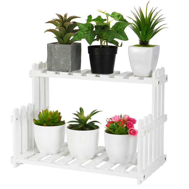 Wood Weather Resistant Plant Stand, White, 22.1cm H x 40.01cm W x 21.08cm D