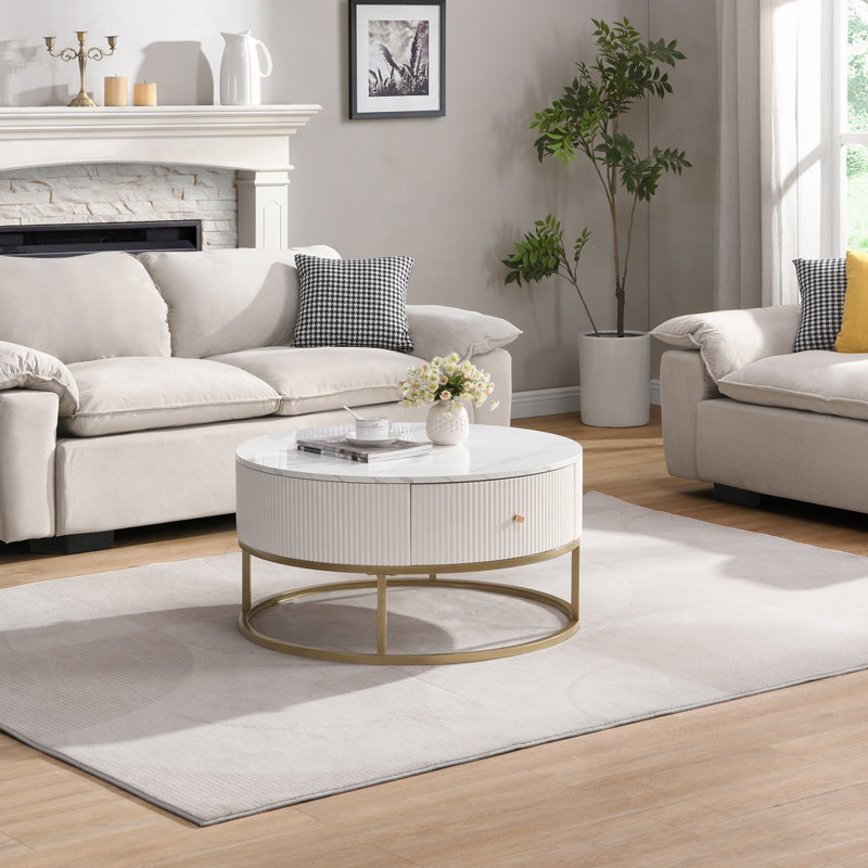 Table basse ronde avec tiroirs