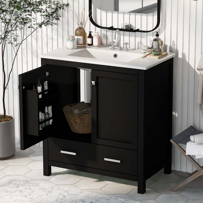 Meuble-lavabo 30 po avec lavabo simple, Noir