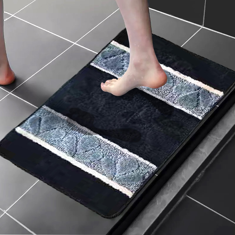 Avallone Rectangle Nylon Non-Slip Geometric piece Bath Rug Set, Gray