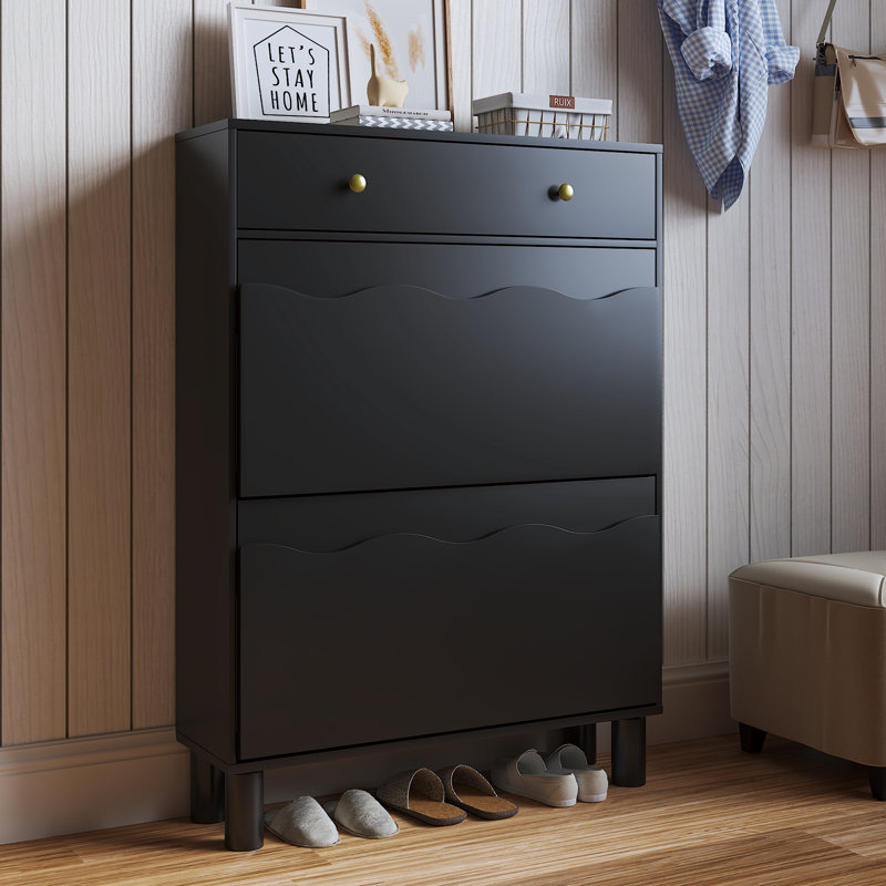 15 Pair Stackable Shoe Storage Cabinet, Black