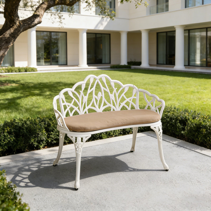 Mobilier d'extérieur en aluminium coulé avec banc de jardin Tulip, Blanc