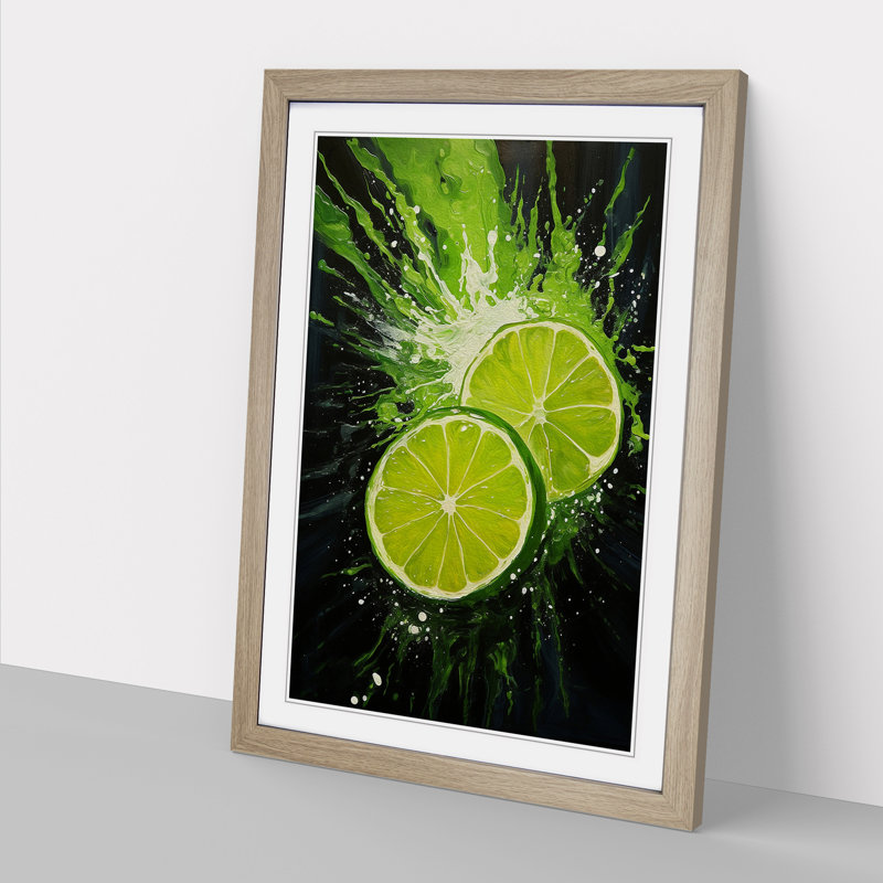 Lime Fruit Contemporary - Single Picture Frame Print on Wood, Oak Framed, 34cm H x 25cm W x 2cm D