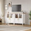 Modern Farmhouse Entryway Storage Cabinet with 2 Glass Doors & Adjustable Shelves | Large Sideboard Buffet/Console for Kitchen, Dining & Living Room