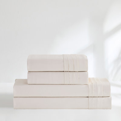 Pleat Cotton Sheets Cream 4 Piece Set Queen