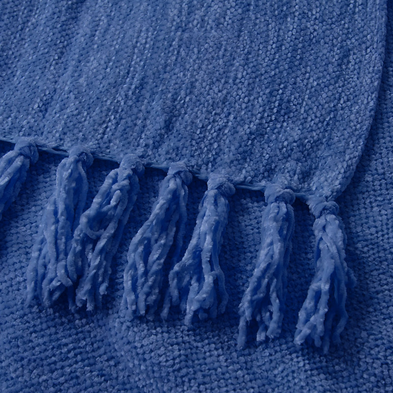 Jeté tricoté en cristal et chenille, Lapis bleu, L 60 po x l 50 po