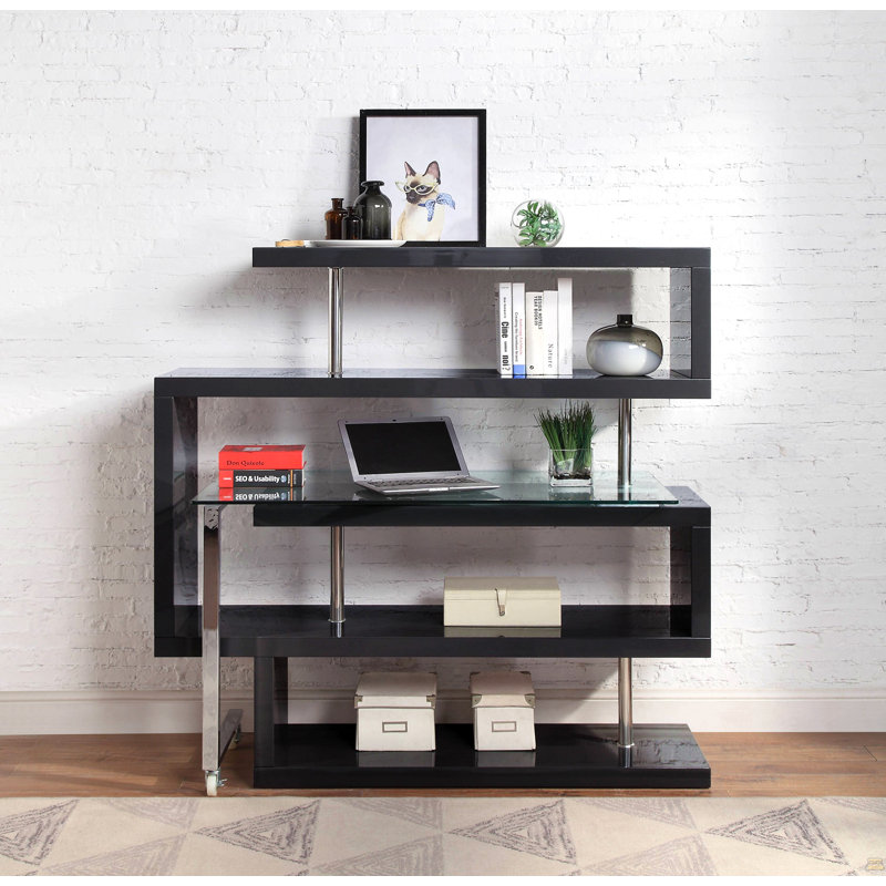 Bureau d'écriture avec tablette en verre transparent Buck II Buck, Noir
