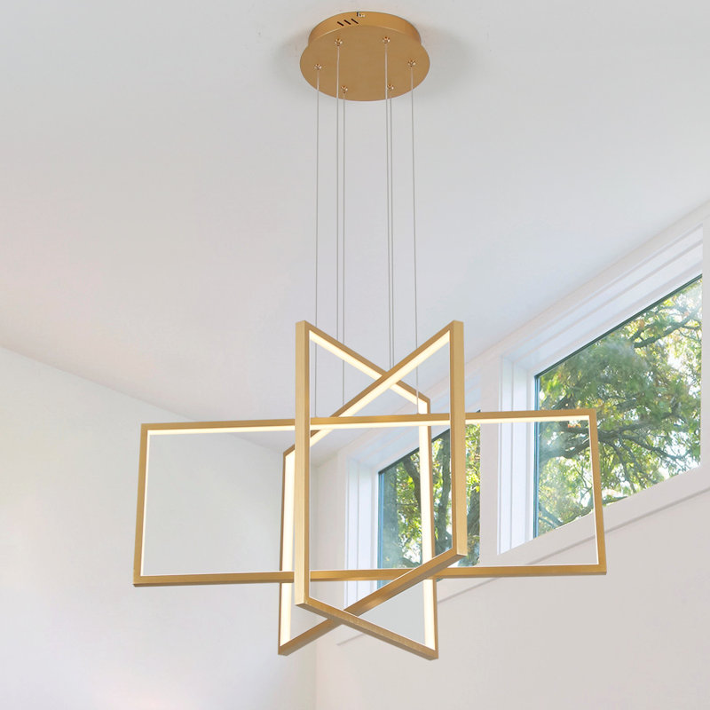 Vollmer 3-Light Dimmable LED Square/Rectangle Chandelier, Gold